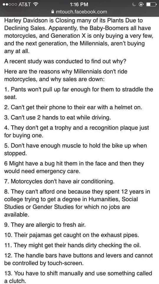 Yeah, these are THE reasons why I don’t own a Harley — 1