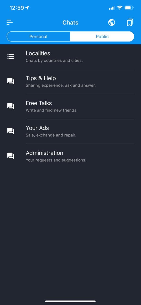 Public chats in the MotoMoto app