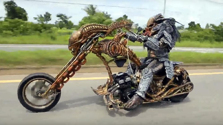 Motorcyclist Dressed as Predator