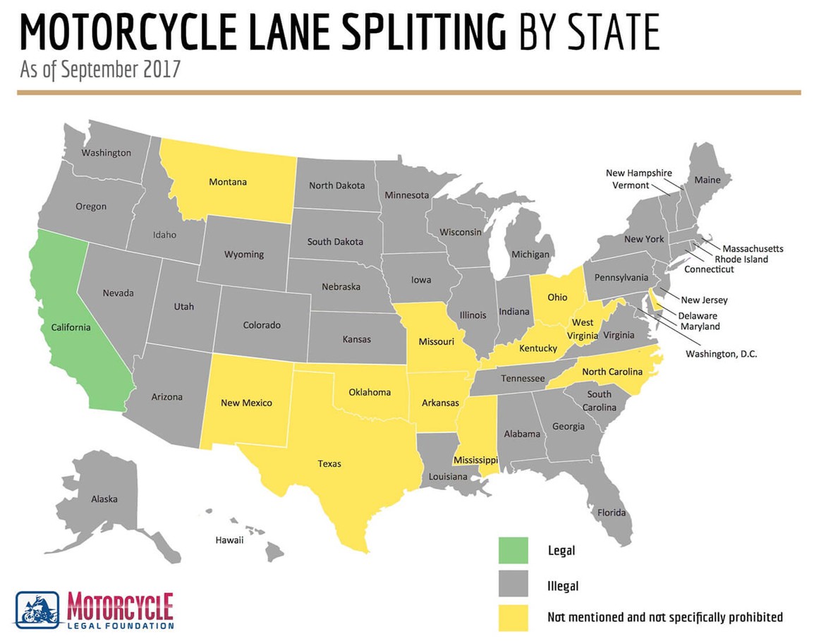 Motorcycle Lane Splitting: Legality by State + Guidelines